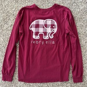 IVORY ELLA long sleeve T-shirt size XS burgundy and white